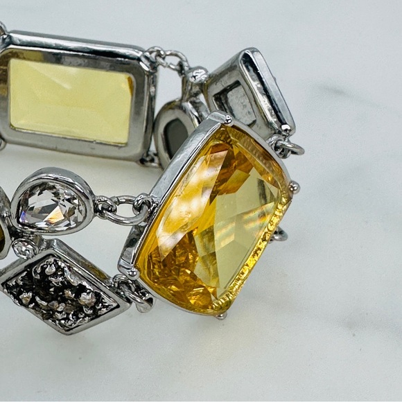 Chico’s Yellow Glass Stone Silver Tone Link Bracelet 7” Statement Jewelry - Picture 5 of 8